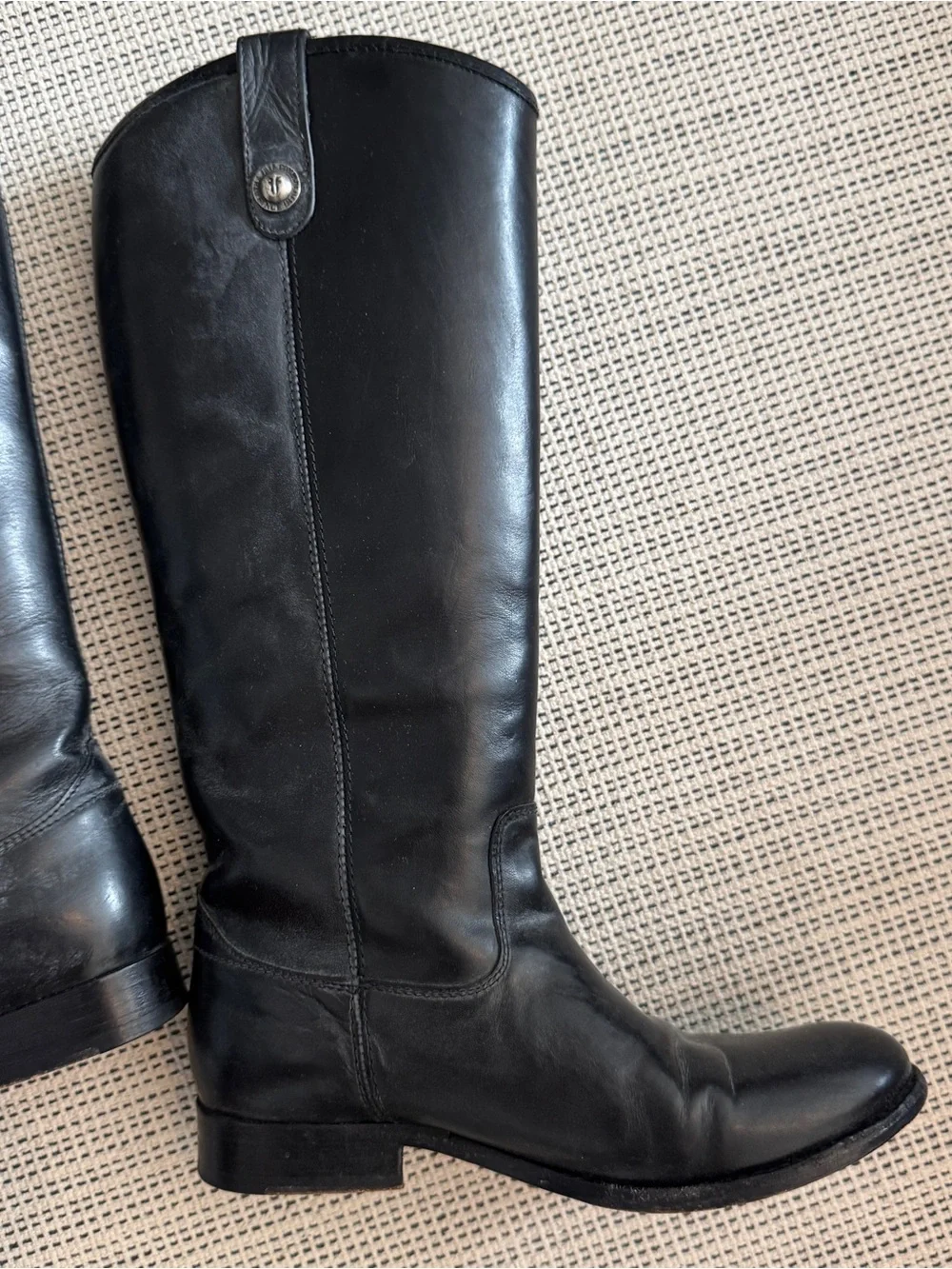 Frye Women's Black Button Tall Pull-on Riding Leather Ext. Calf Boots Sz 7B